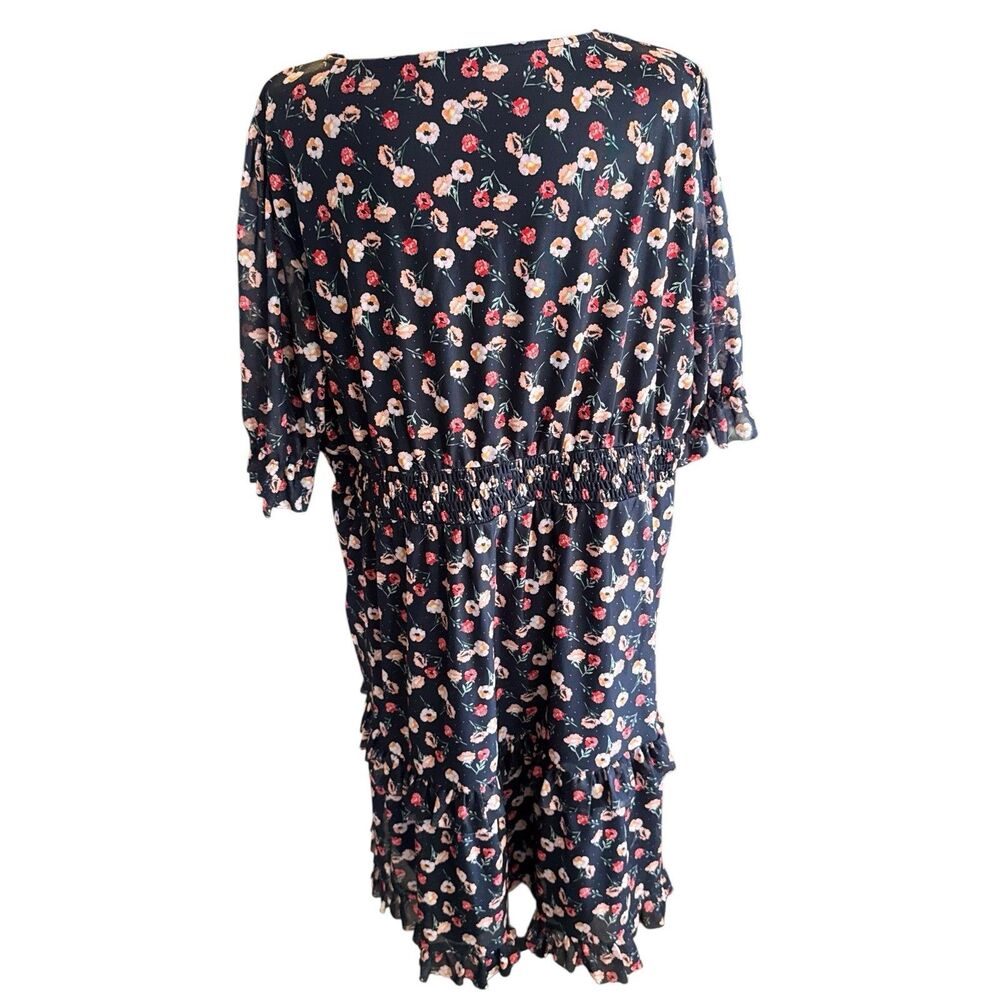 Suzanne Betro Midi Dress 2XL Black Floral Flowers‎ 3/4 Balloon Sleeve Plus - Picture 4 of 8